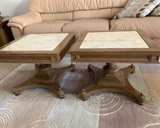 Square Marble (Travertine?) Inlay Bunching Tables 20 x 20 x 18h