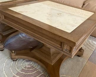 Square Marble (Travertine?) Inlay Bunching Tables 20 x 20 x 18h