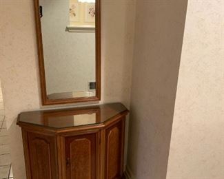 Half Luna Hall Console with protective glass top: 34w 14d 29h and mirror: 18.5w 40.5h