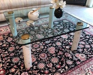 Marble leg glass top table 40 x 40
