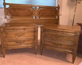 Night stands: 26w 16d 23h, Headboard: 61w 40h American of Martinsville USA Made 6 pc bedroom set includes queen headboard, dresser with mirror, chest of drawers, 2 night stands