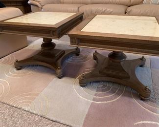 Square Marble (Travertine?) Inlay Bunching Tables 20 x 20 x 18h