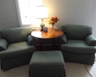 PLUSH CHAIRS AND OTTOMAN WITH ROUND TABLE