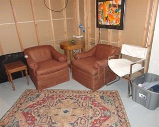 CHAIRS AND ROUND TABLE AND AREA RUGS 