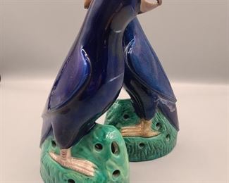Chinese Porcelain Parrots with blue glaze