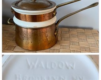 Waldow Copper & Brass Double Boiler with Porcelain Insert