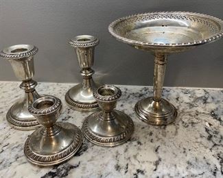 Weighted Sterling Candleholders/Compote