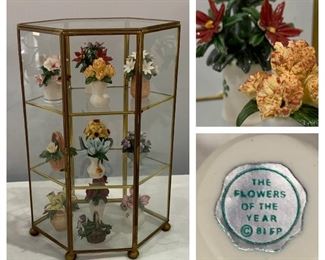 Franklin Mint "The Flowers of the Year" Miniature Porcelain Figures & Display Case