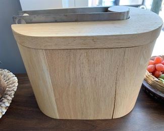 Mid Century Wooden Ice Bucket/Tongs