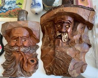 Hand Carved Figural Wooden Wall Hangings
