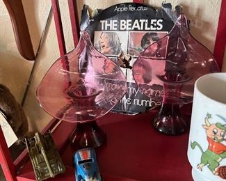 Beatles record… 2 jack in the pulpit vases in cranberry 