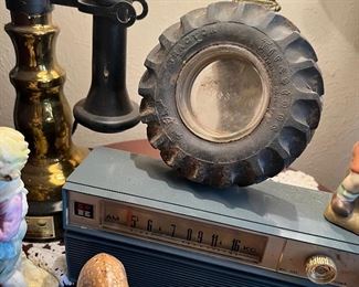 Firestone rubber tire & glass insert ashtray… or super cool change tray or candle holder.