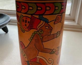 Antique Aztec Mayan Inca Terracotta Hand painted Primitive Vase