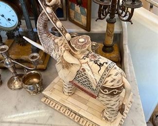 pair of statement pieces of bone elephants