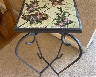 Metal and tile side table indoor out