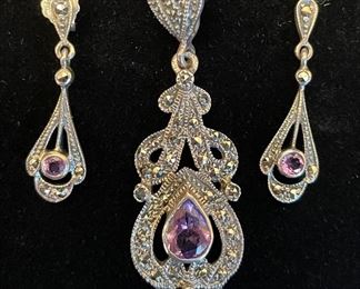 4-PE020- $36 
925 Marchasite & amethyst pendant set with earrings