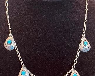 8- $75 
Sterling lot 4 sets of earrings & 1 necklace with turquoise