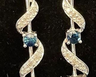 5-E7 - $100 
14kt white gold earrings with lab made blue stone & diamonds
