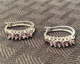 38- $50 
10kt white gold hoops with colored stones 