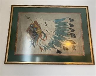 101_____ $375 
Indian chief heads Lafayette Esquadrille on canvas  • 31"H x 41"W
