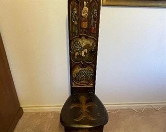 5_____ $175 
Spanish carved chair Gothic  Fleur de Lys • 53"H x 14"W x 14"D