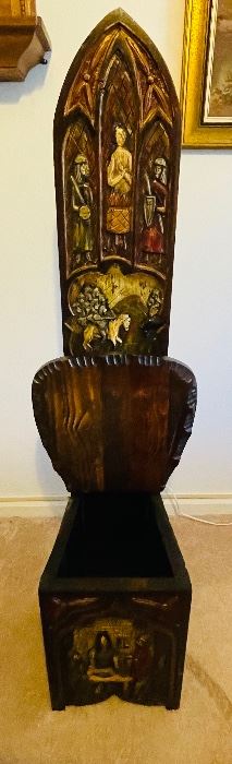 5_____ $175 
Spanish carved chair Gothic  Fleur de Lys • 53"H x 14"W x 14"D