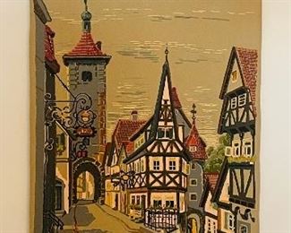  9_____ $70 
 German village Tapestry • 46"T x 28" to the end bar 