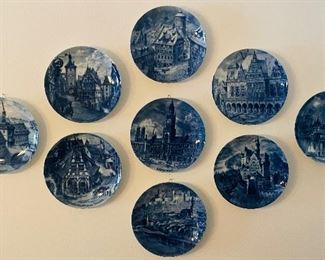 10_____ $80 
 Lot : Berlin porcelain set of 9 plates  German Village  • 9 1/2"
