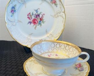 24_____ $40 
Lot set of 3 cups & saucers  & teapot German