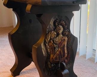 35_____ $150 
Spanish  Castillian carved oak stool/chair with trestle  • 23"L x 13"Dx 23"T