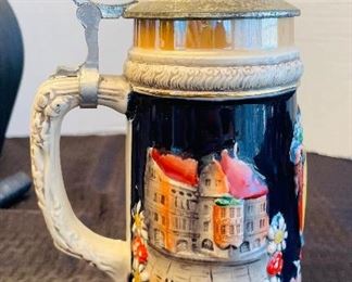 39_____ $75 
Steins lot of 3 : King 3, West Germany, German mark, candle & iron holder
