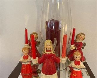 54_____ $40 
Set of 3 Goebels  Angels, 2 choir boys, candle & hurricane glass 