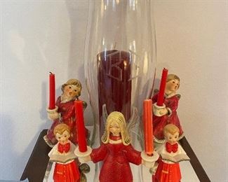 54_____ $40 
Set of 3 Goebels  Angels, 2 choir boys, candle & hurricane glass 