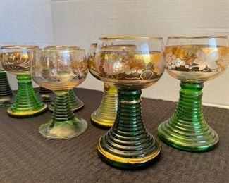 82_____ $40 
Set of 6 German vintage wine glasses & 2 French ones. 