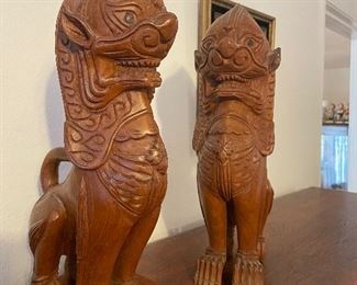 113_____ $90 
2 Carved Thailand lion's / foo dogs / cats  • 16" x 6"W