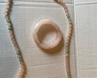 120_____ $60 
Pink quartz & jade necklace + bracelet & 2 multi stone necklace 