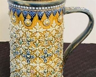 16- $150 English Majolica Doulton tankard glazed pottery Lambert  