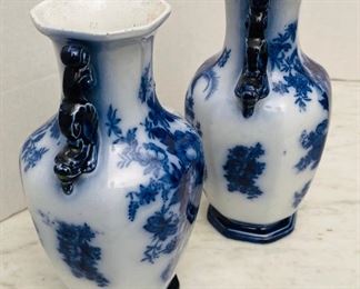 #39 - $50 Asiatic pheasants England set of 2 • flow blue vases • 7high 4across 