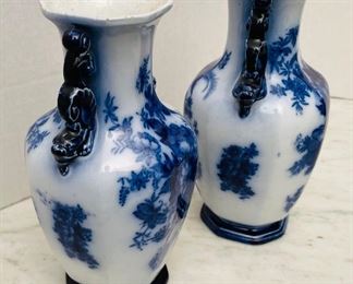 #39 - $50 Asiatic pheasants England set of 2 • flow blue vases • 7high 4across 