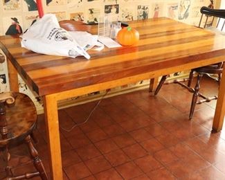 table, butcher block, wood table, kitchen table