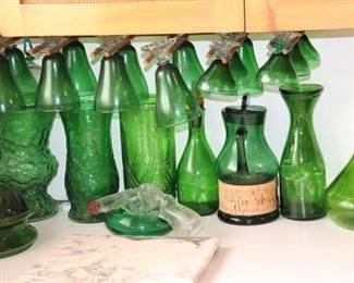 green, vase, decanter, bottle, stemware