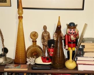 decorative, nutcracker, decanters, figurine, books