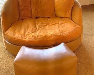 Milo Baughman, Thayer Coggin Chair, ottoman, throw pillows