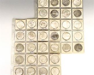 Thirty-four Silver U.S. Morgan Dollar coins from 1878-1886.   Various stages of wear to each, some with dark toning.  Each 1 1/2" diameter.  ESTIMATE $400-500
