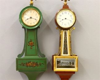 An early 20th century Seth Thomas "Grenville" miniature Banjo clock & an early 20th century New Haven miniature Banjo clock.