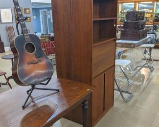 Oak Library Table, Gibson "Banner" J-45 Acoustic Guitar, Pair of Teak Bookcases, Luigi Bardini Lucit Bar Set, Faux Alligator Luggage Set