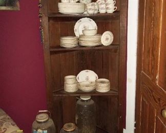Look at those  old pickle jars!   This corner cabinet IS for sale!