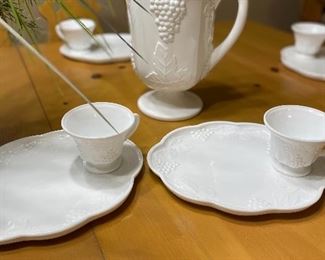 Milk glass snack plates & pitcher
