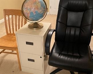 Office chair, 2 drawer file, oak chair, globe