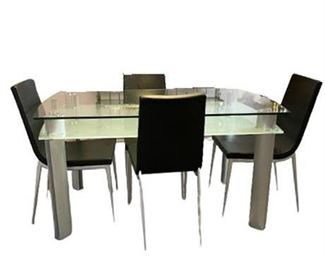 Lot 007
Contemporary Double Glass Top and Leather Chairs